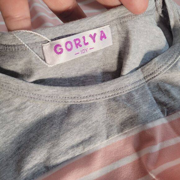 Gorlya Girls Short Sleeve Loose Casual Summer Pink Stripe T-Shirt Dress 10Y - Picture 6 of 9